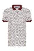 Slim Fit Burgundy Printed Cotton Polo T-Shirt