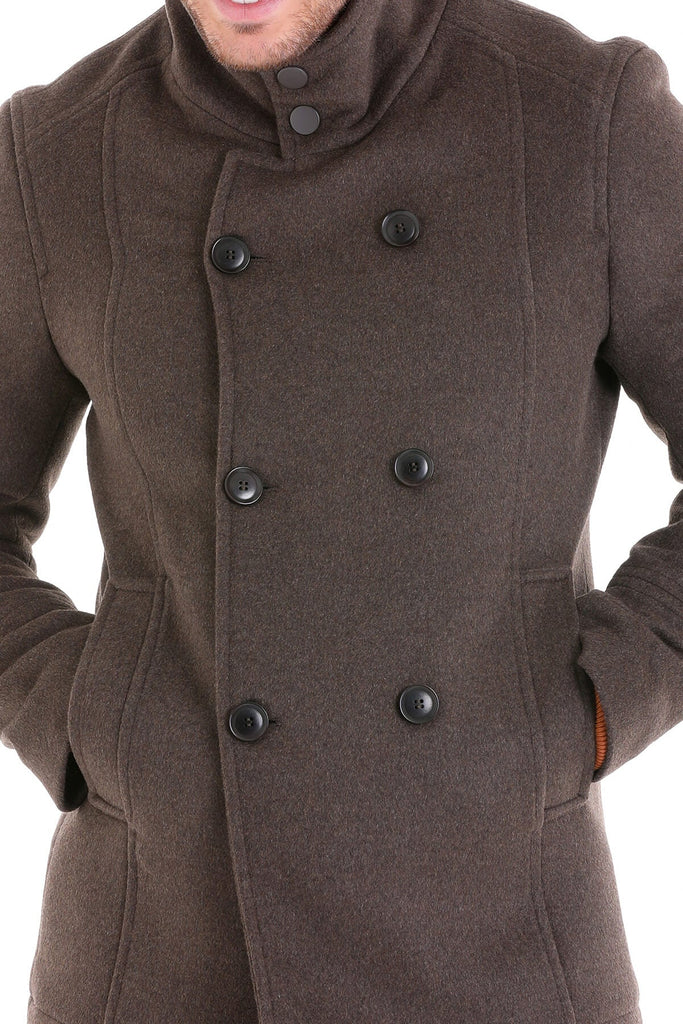 Slim Fit Cachet Carlo Double Breasted Wool Blend Brown Coat