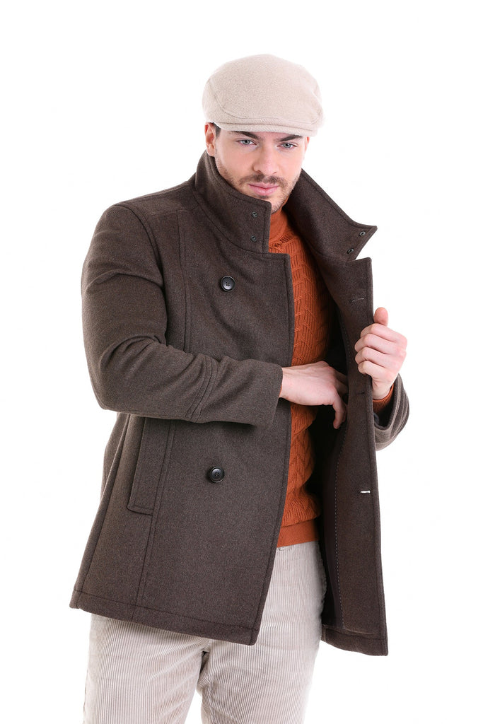 Slim Fit Cachet Carlo Double Breasted Wool Blend Brown Coat