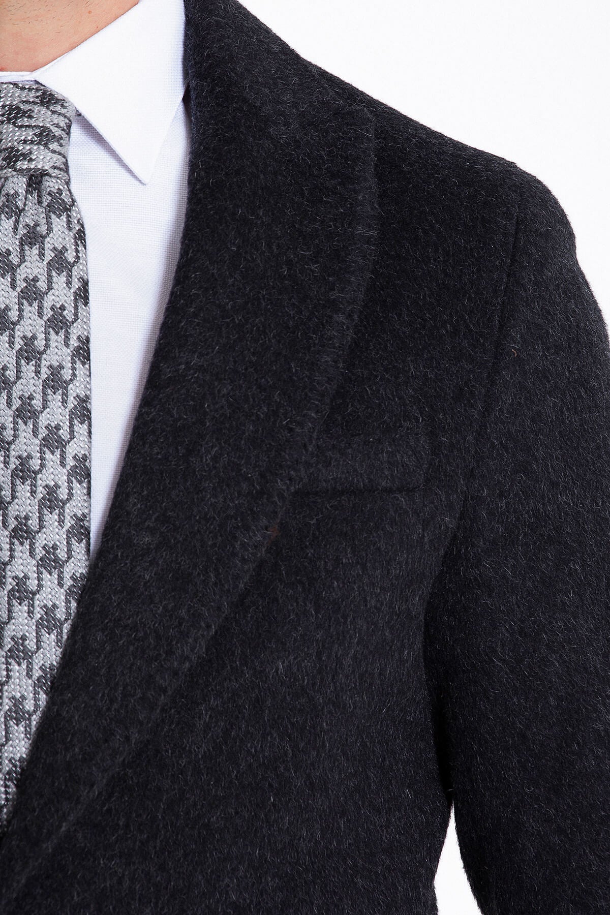 Slim Fit Cachet Charcoal Wool Blend Overcoat - SAYKI
