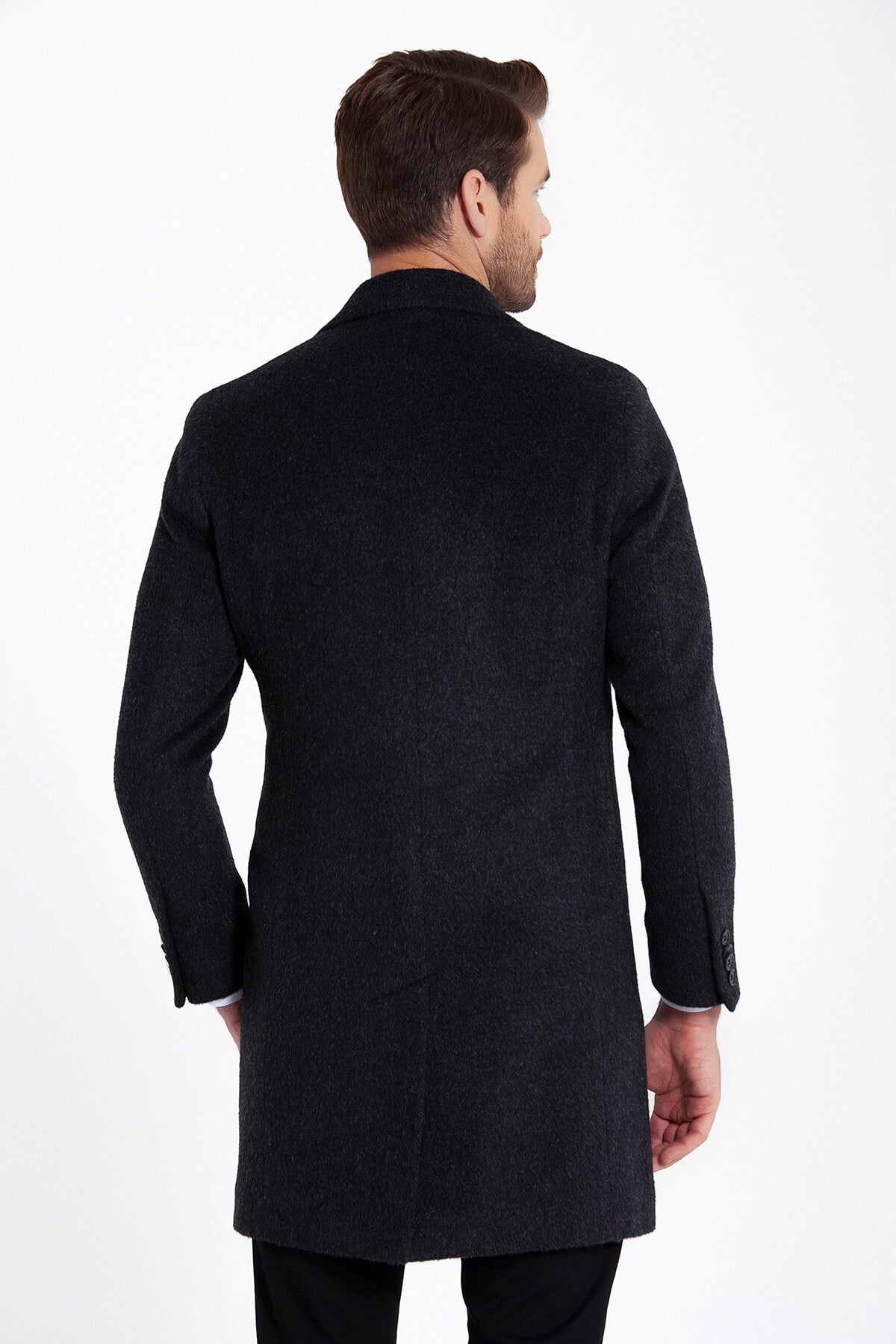 Slim Fit Cachet Charcoal Wool Blend Overcoat - SAYKI