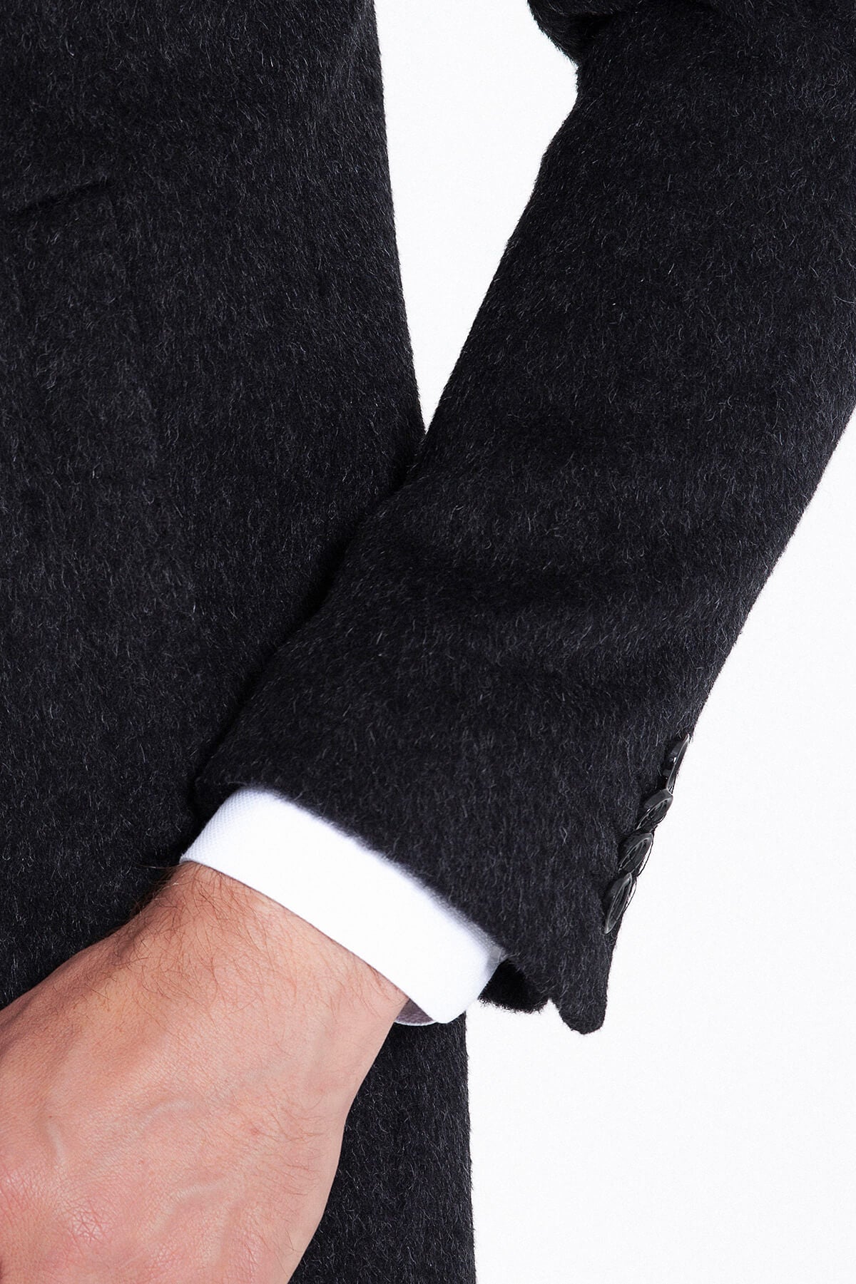 Slim Fit Cachet Charcoal Wool Blend Overcoat - SAYKI