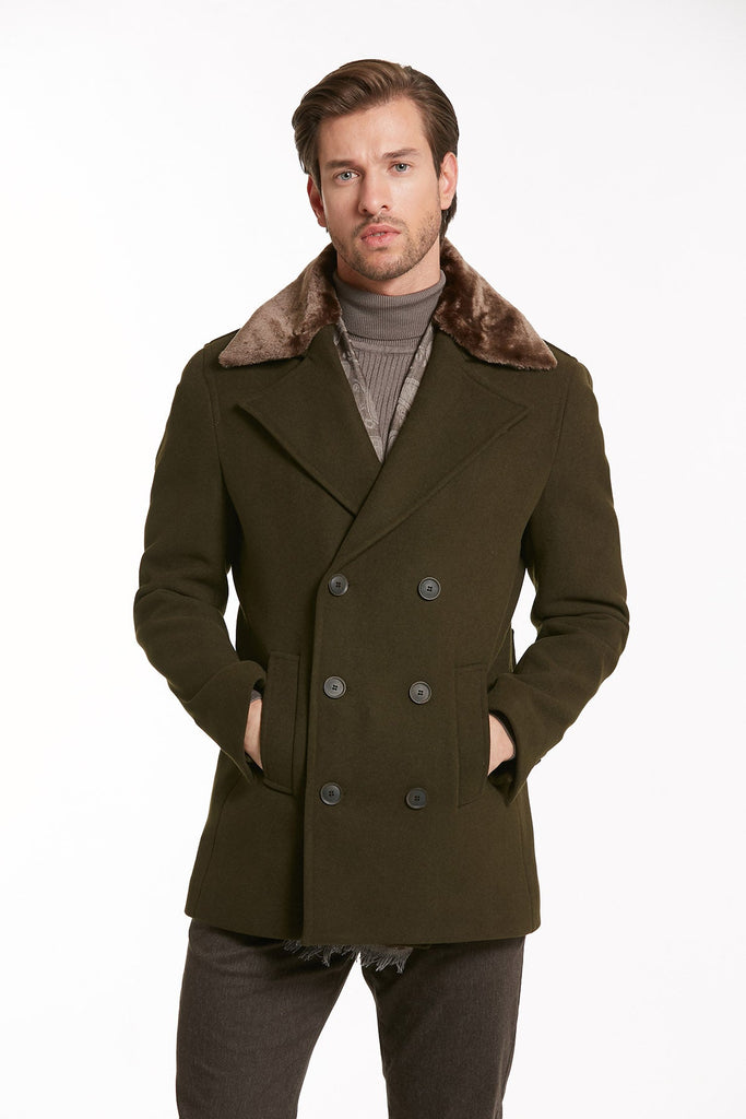 Slim Fit Cachet Double Breasted Wool Blend Light Gray Coat