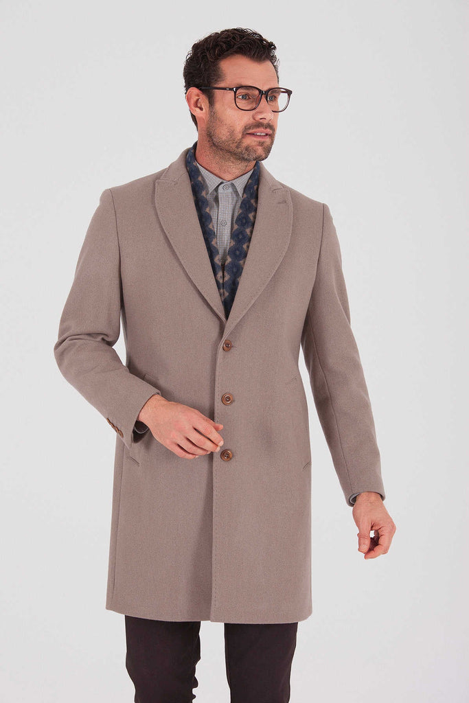 Slim Fit Cachet Fenix Peaked Lapel Wool Blend Mink Overcoat