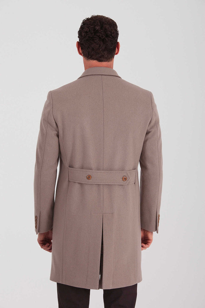 Slim Fit Cachet Fenix Peaked Lapel Wool Blend Mink Overcoat