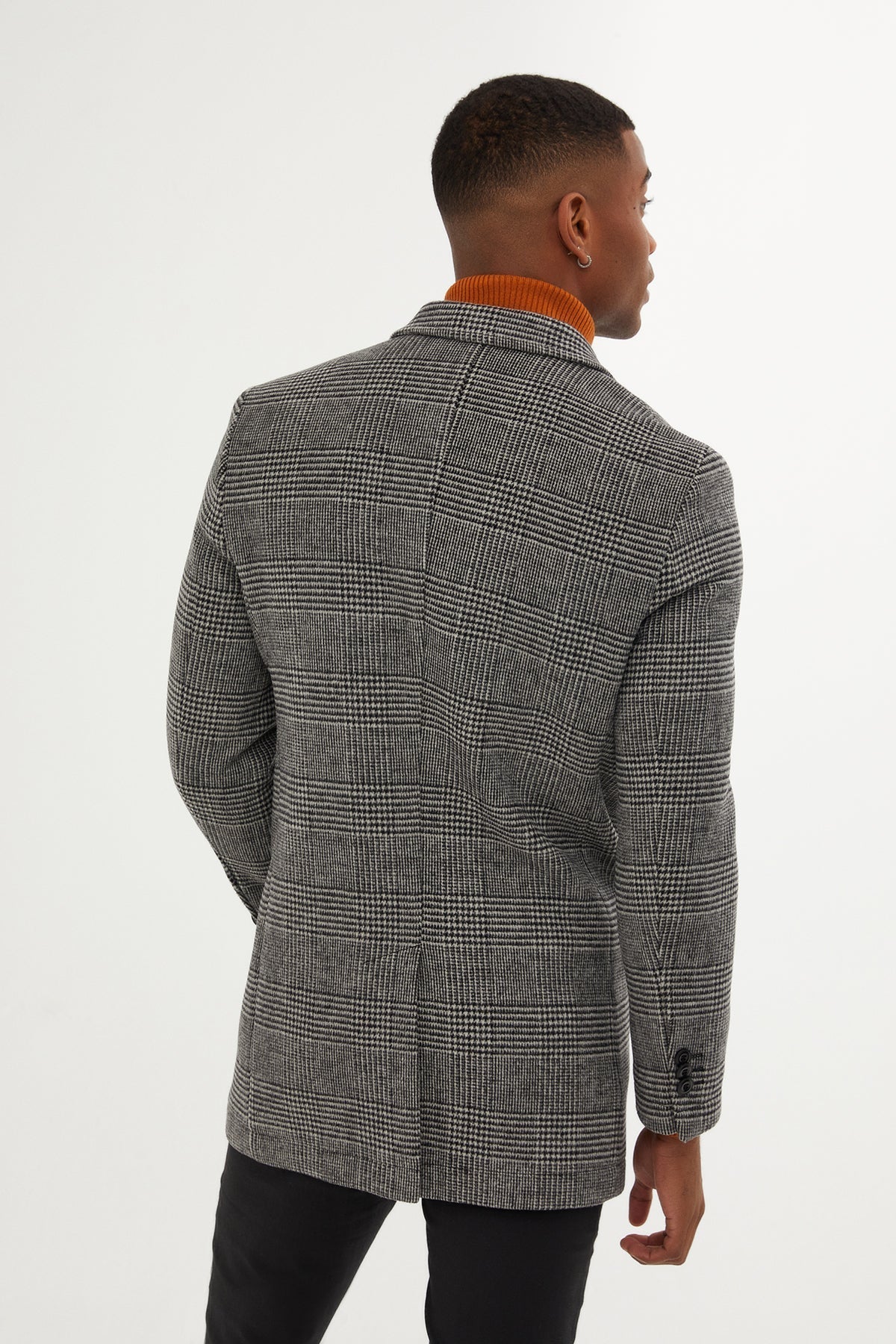Slim Fit Cachet Glen Plaid Gray Wool Blend Overcoat - SAYKI