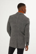 Slim Fit Cachet Glen Plaid Gray Wool Blend Overcoat - SAYKI