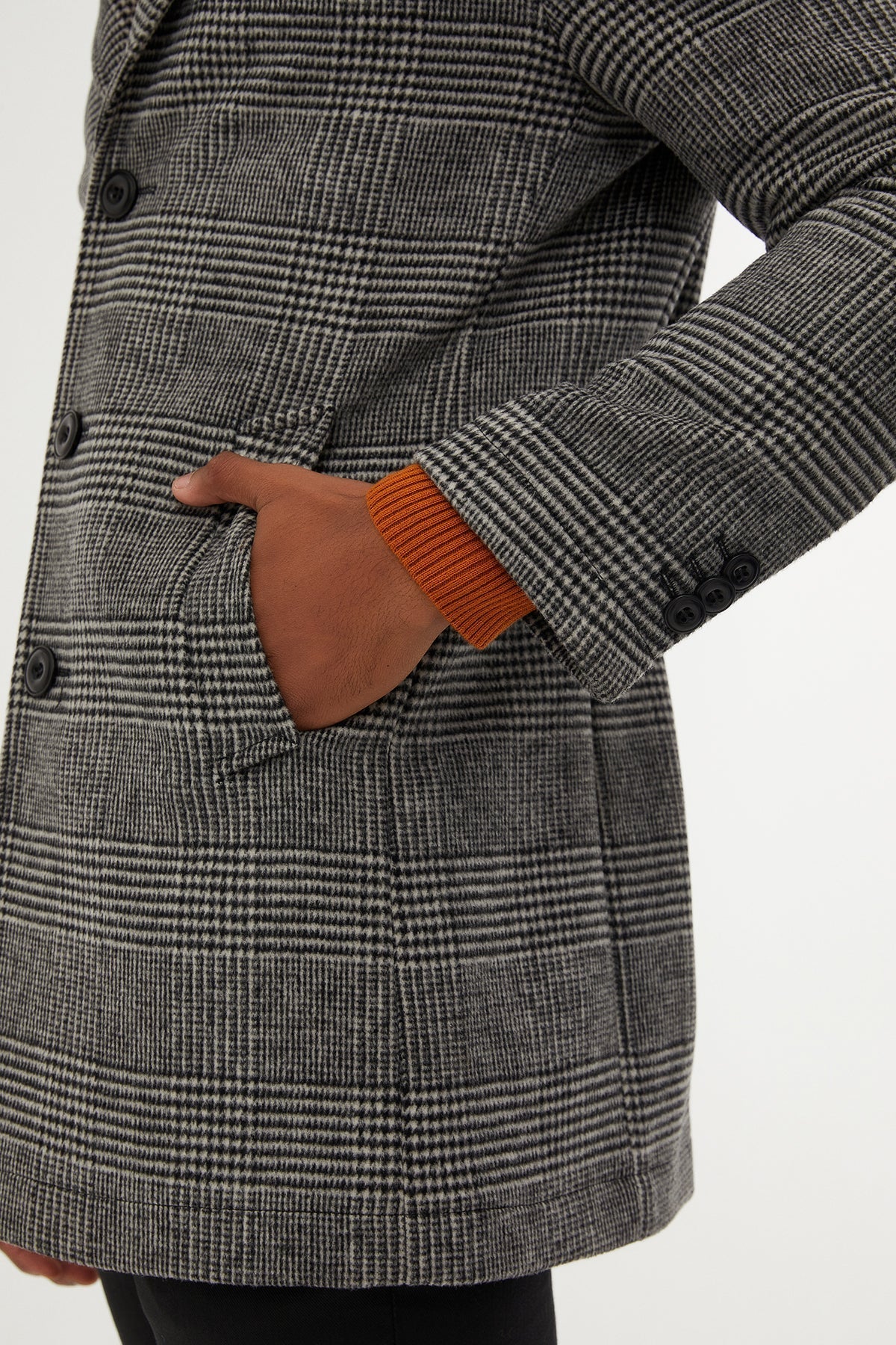 Slim Fit Cachet Glen Plaid Gray Wool Blend Overcoat - SAYKI