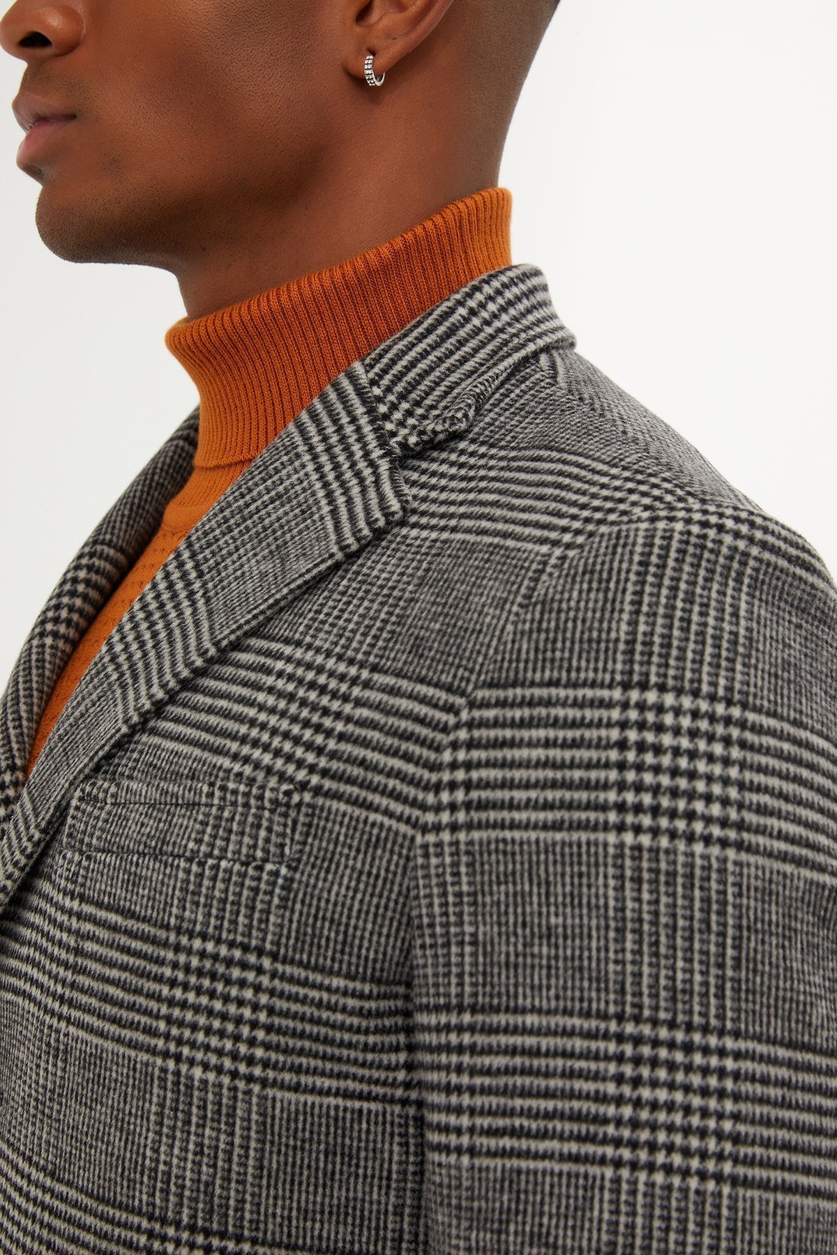 Slim Fit Cachet Glen Plaid Gray Wool Blend Overcoat - SAYKI
