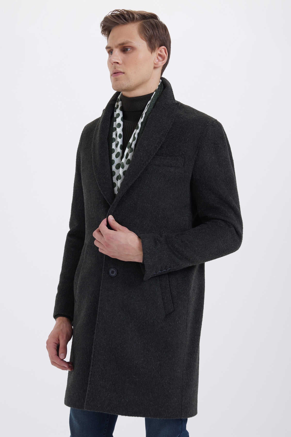 Slim Fit Cachet Khaki Wool Blend Overcoat - SAYKI