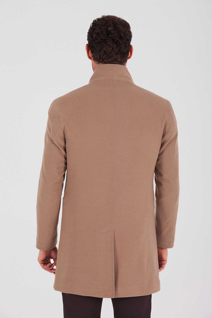 Slim Fit Cachet Madrid Notch Lapel Camel Overcoat - Overcoat