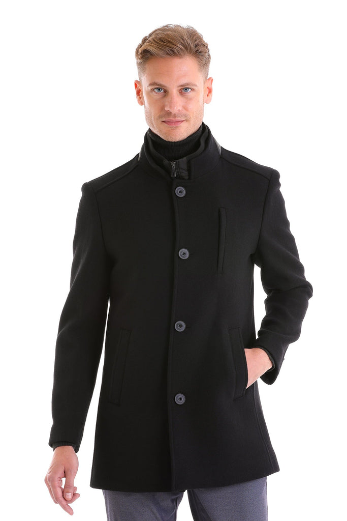 Slim Fit Cachet Manhattan Stand Collar Wool Blend Black