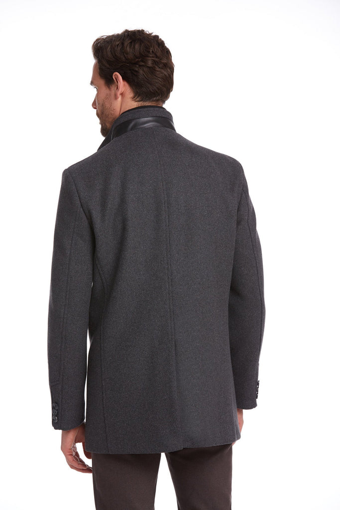 Slim Fit Cachet Manhattan Stand Collar Wool Blend Gray