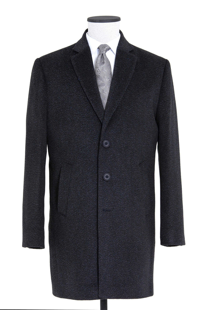 Slim Fit Cachet Nagoya Notch Lapel Wool Blend Navy Overcoat