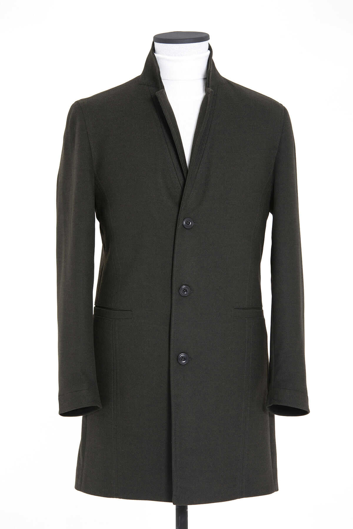 Slim Fit Cachet Notch Lapel Khaki Overcoat - SAYKI