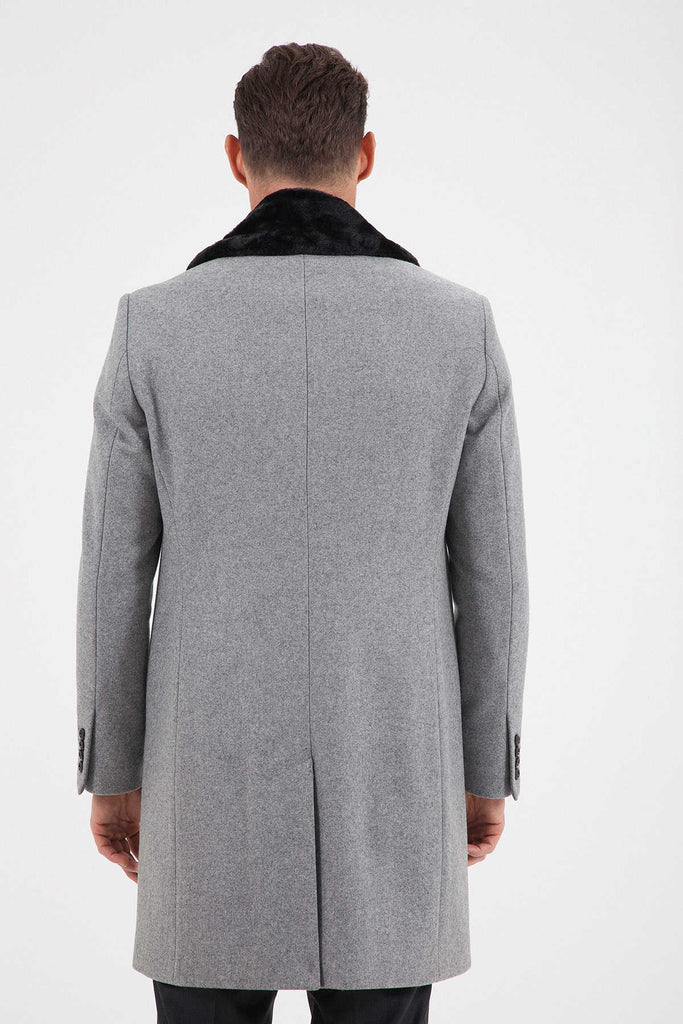 Slim Fit Cachet Notch Lapel Wool Blend Beige Overcoat - MIB