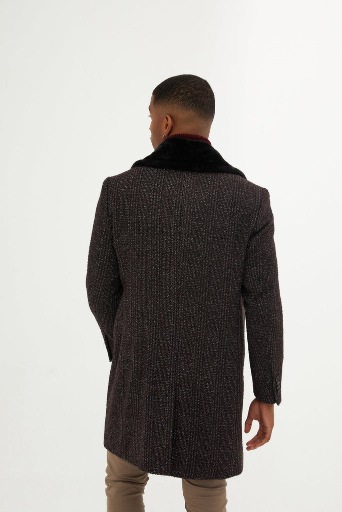 Slim Fit Cachet Notch Lapel Wool Blend Burgundy Overcoat
