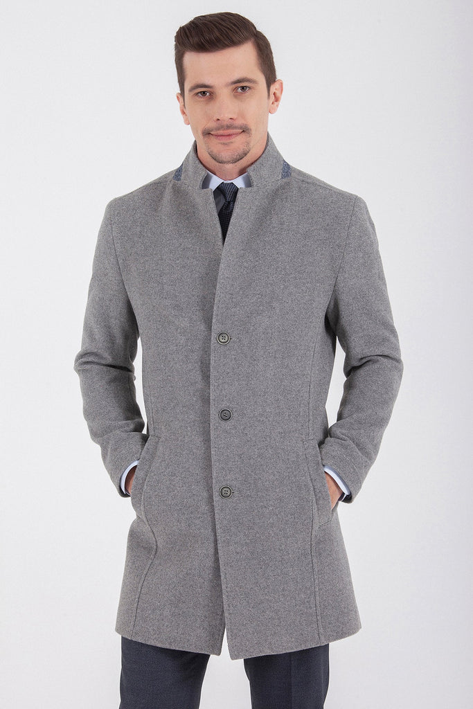 Slim Fit Cachet Notch Lapel Wool Blend Navy Overcoat - MIB