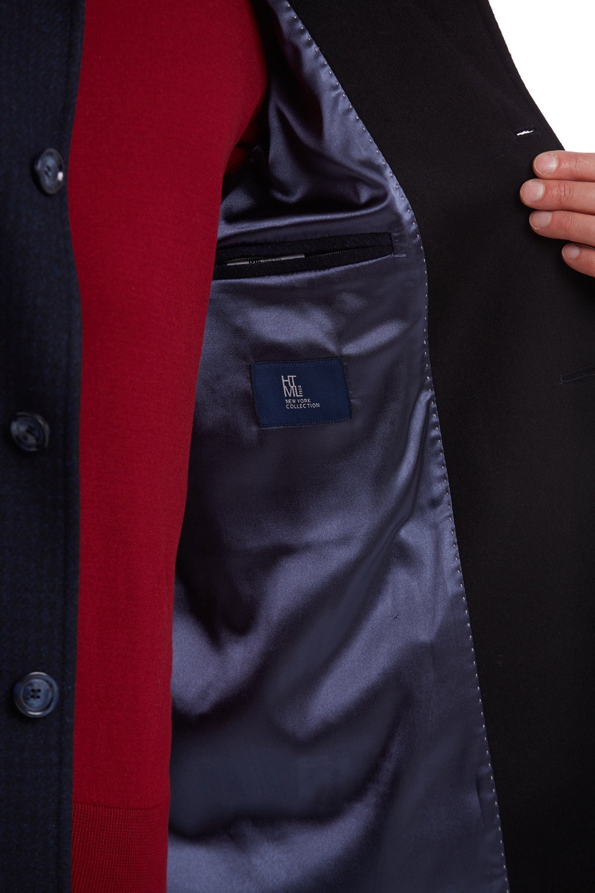 Slim Fit Cachet Stand Collar Navy Wool Blend Overcoat – SAYKI