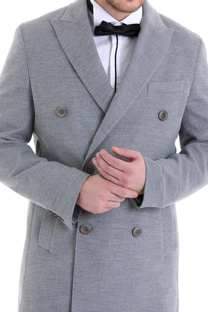 Slim Fit Cachet TBK Double Breasted Gray Overcoat - MIB