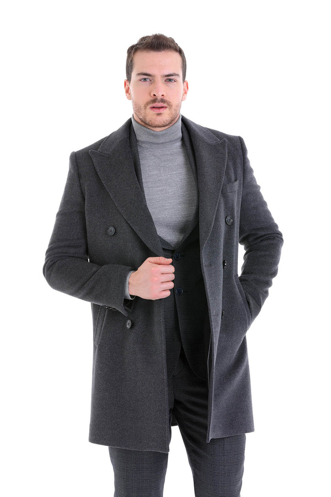 Slim Fit Cachet TBK Double Breasted Wool Blend Gray