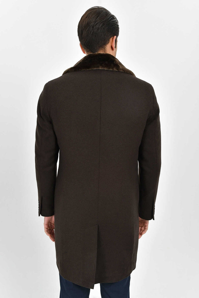 Slim Fit Cachet Wool Blend Brown Overcoat - MIB
