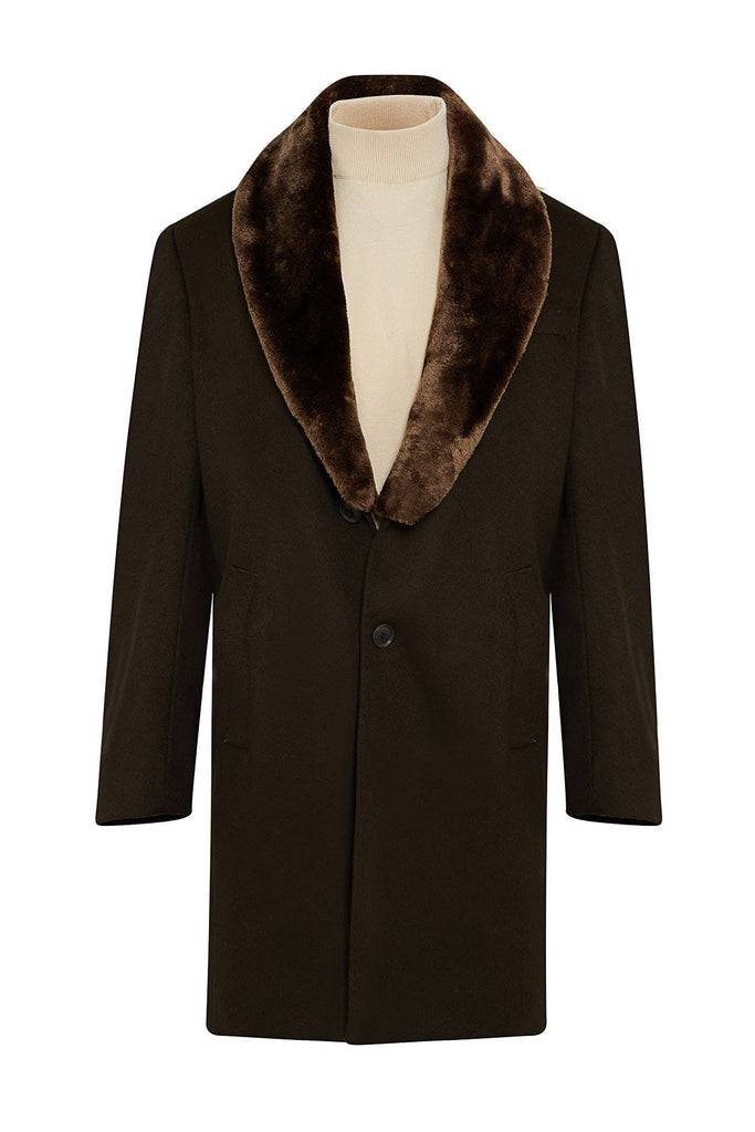 Slim Fit Cachet Wool Blend Camel Overcoat - Overcoat