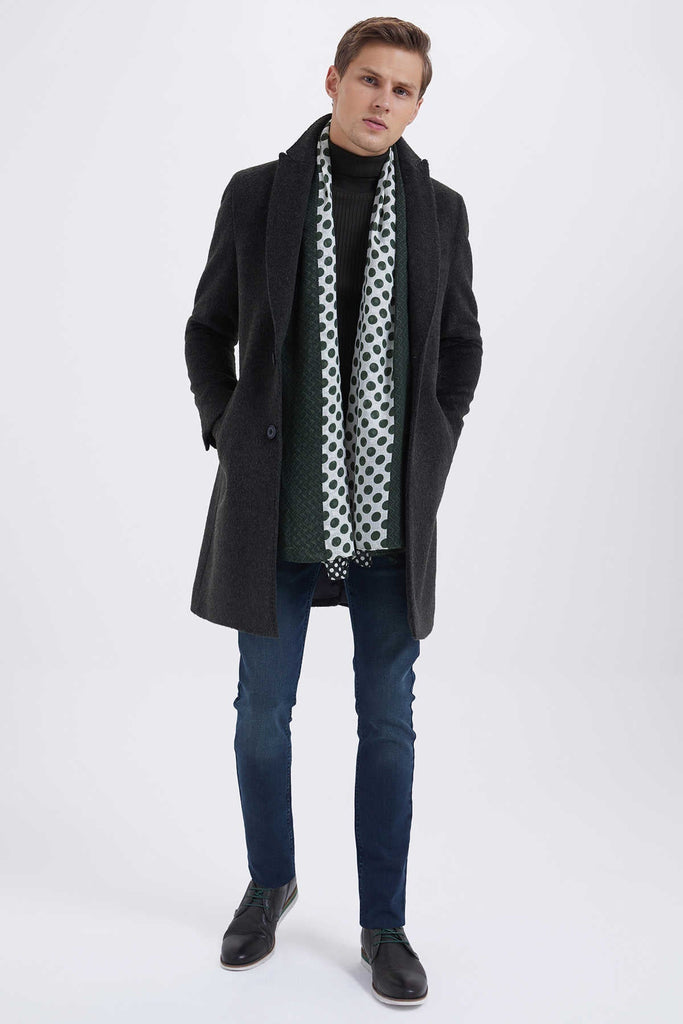 Slim Fit Cachet Wool Blend Charcoal Overcoat - MIB