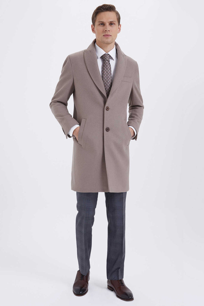 Slim Fit Cachet Wool Blend Mink Overcoat - Overcoat