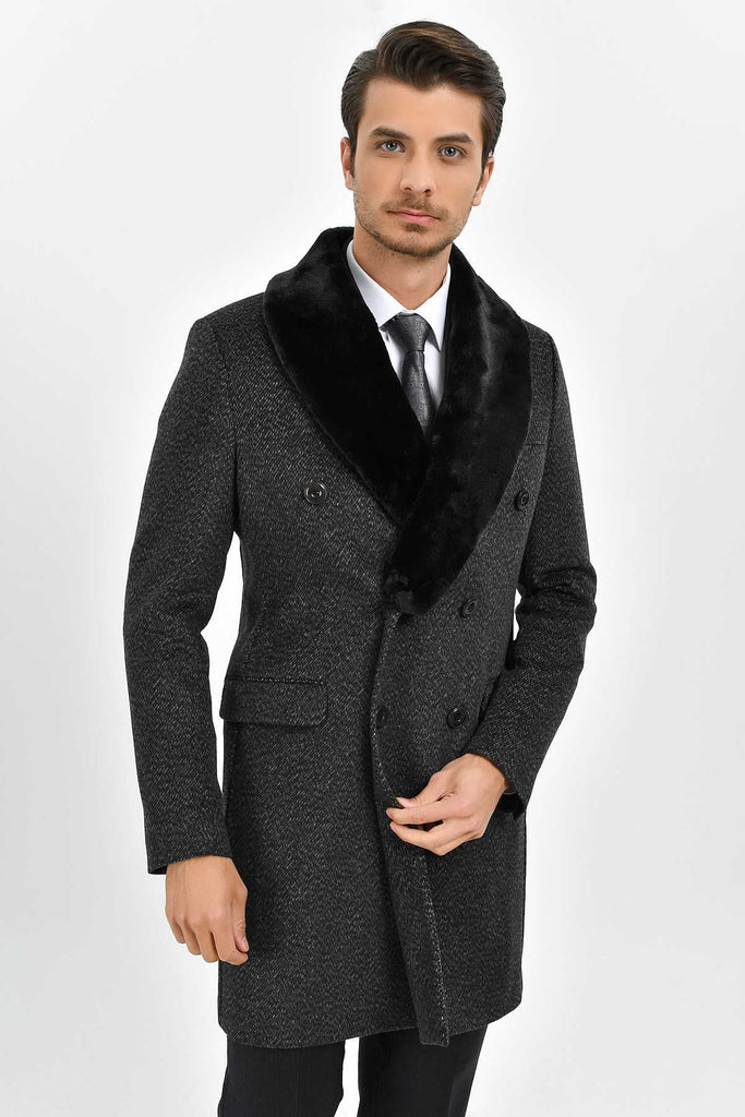 Slim Fit Cachet Wool Blend Navy Overcoat - Overcoat