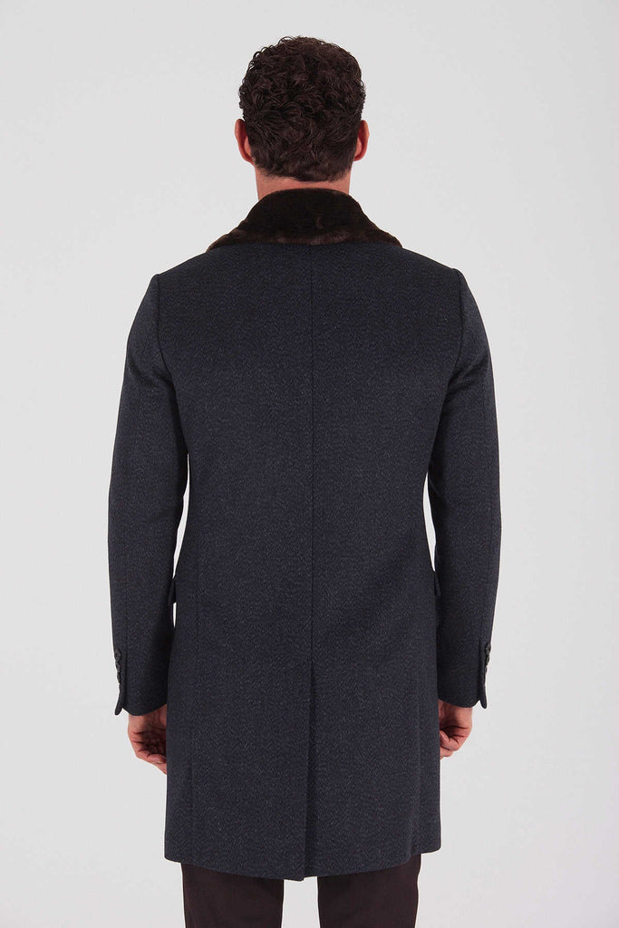 Slim Fit Cachet Wool Blend Navy Overcoat - Overcoat