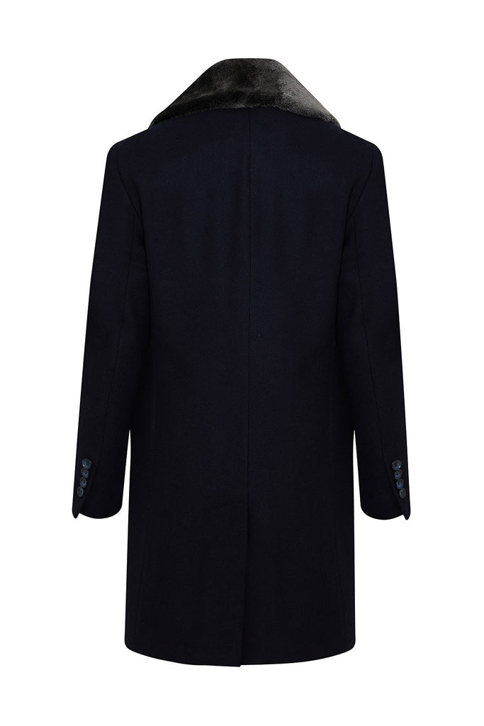 Slim Fit Cachet Wool Blend Navy Overcoat - MIB