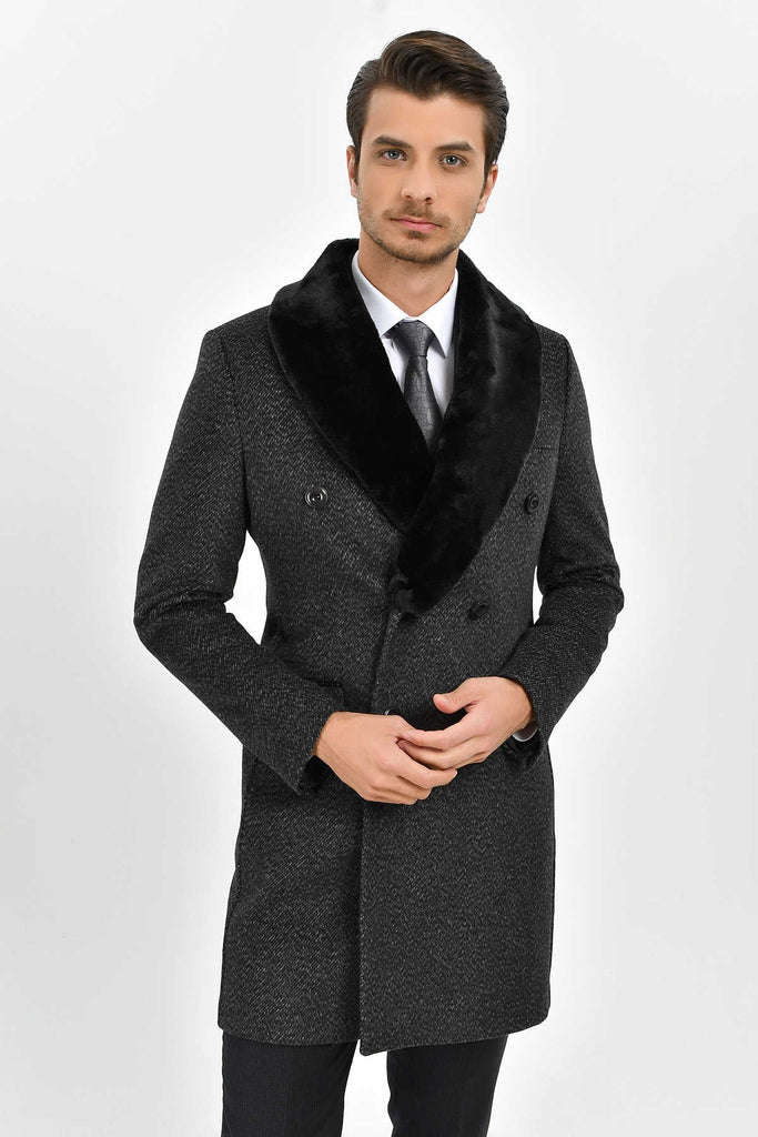 Slim Fit Cachet Wool Blend Navy Overcoat - MIB