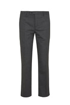 Charcoal gray straight-leg chino pants with a classic fit and flat front design.