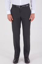 Black formal trousers with a sleek, straight-leg cut and subtle creasing along the front.
