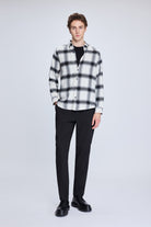 Slim Fit Check Plaid Cotton Blend Black Casual Shirt - SAYKI