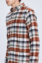 Slim Fit Check Plaid Cotton Blend Brick Casual Shirt - MIB