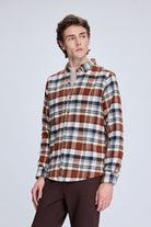 Slim Fit Check Plaid Cotton Blend Brick Casual Shirt - MIB