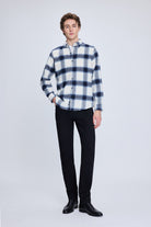 Slim Fit Check Plaid Cotton Blend Navy Casual Shirt - MIB