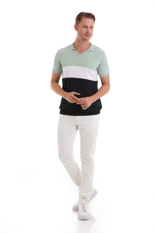 Slim Fit Colorblock Mint Polo T-Shirt - SAYKI