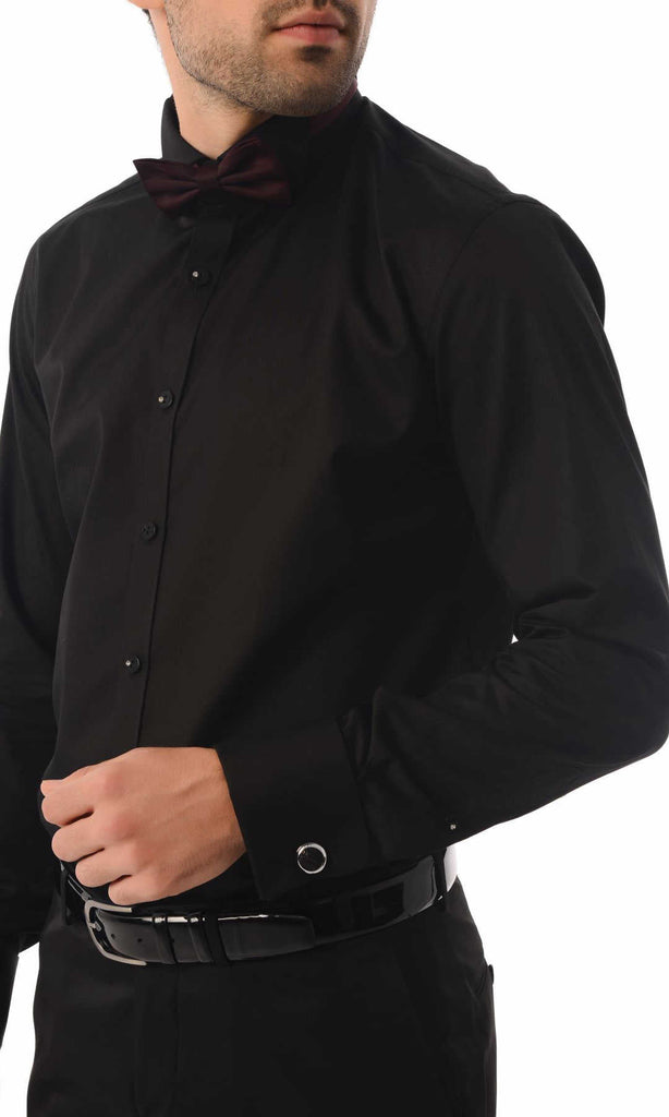 Slim Fit Cotton Black Tuxedo Shirt - MIB