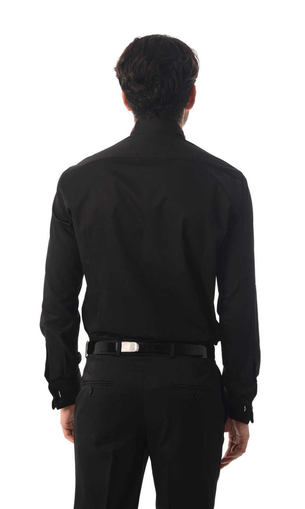 Slim Fit Cotton Black Tuxedo Shirt - MIB