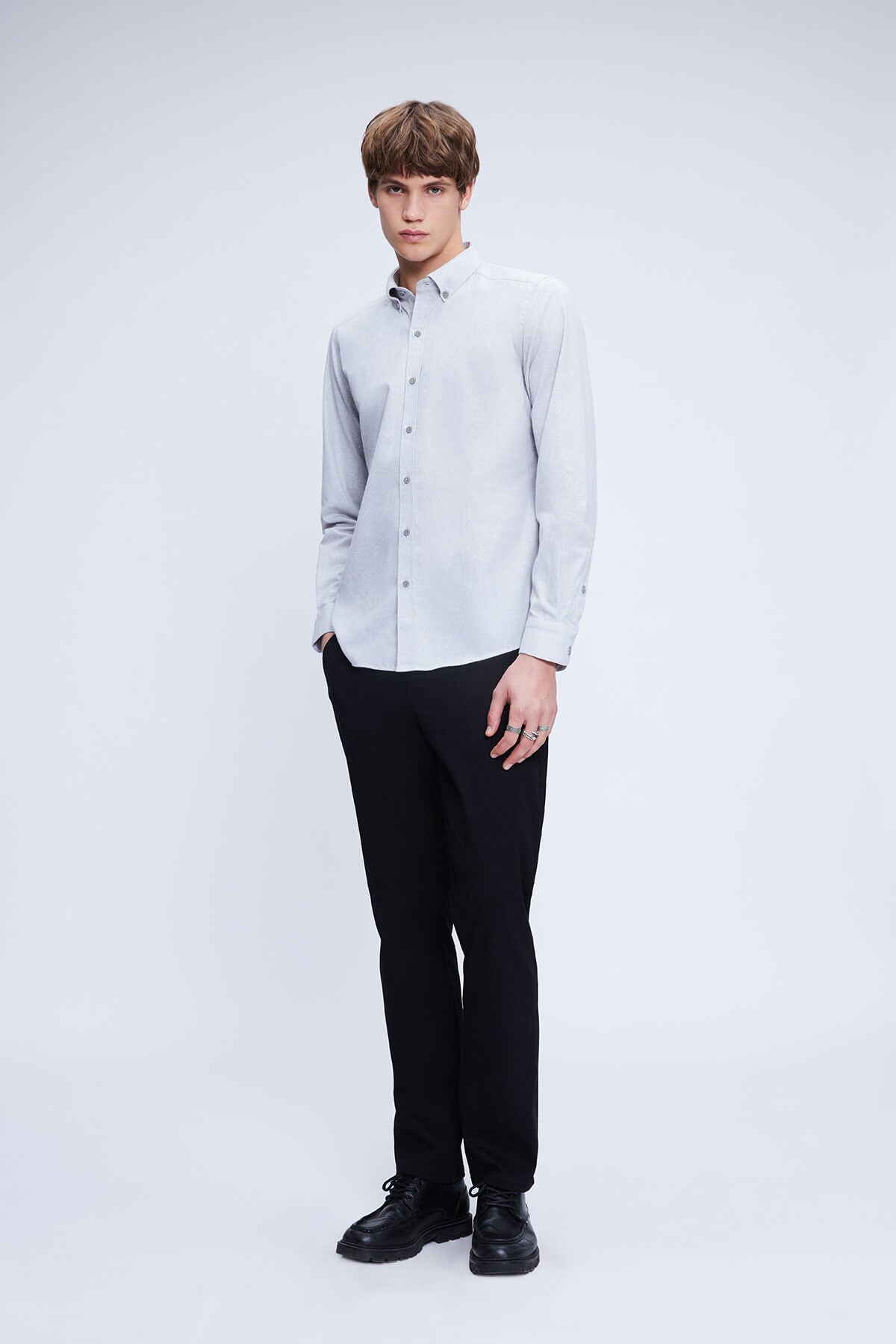 Slim Fit Cotton Blend Light Gray Casual Shirt - MIB