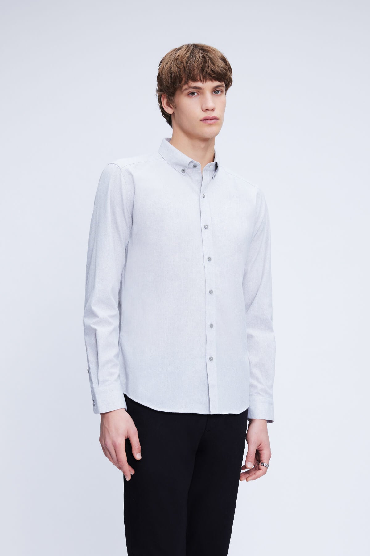 Slim Fit Cotton Blend Light Gray Casual Shirt - MIB