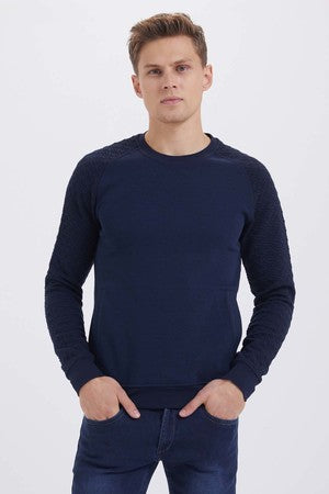 Slim Fit Cotton Blend Navy Crewneck Sweatshirt - MIB
