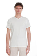 Slim Fit Cotton Ecru V-Neck T-Shirt