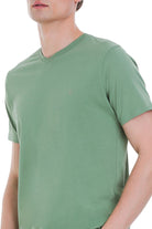 Slim Fit Cotton Green V-Neck T-Shirt - SAYKI