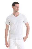 Slim Fit Cotton Light Gray V-Neck T-Shirt - MIB