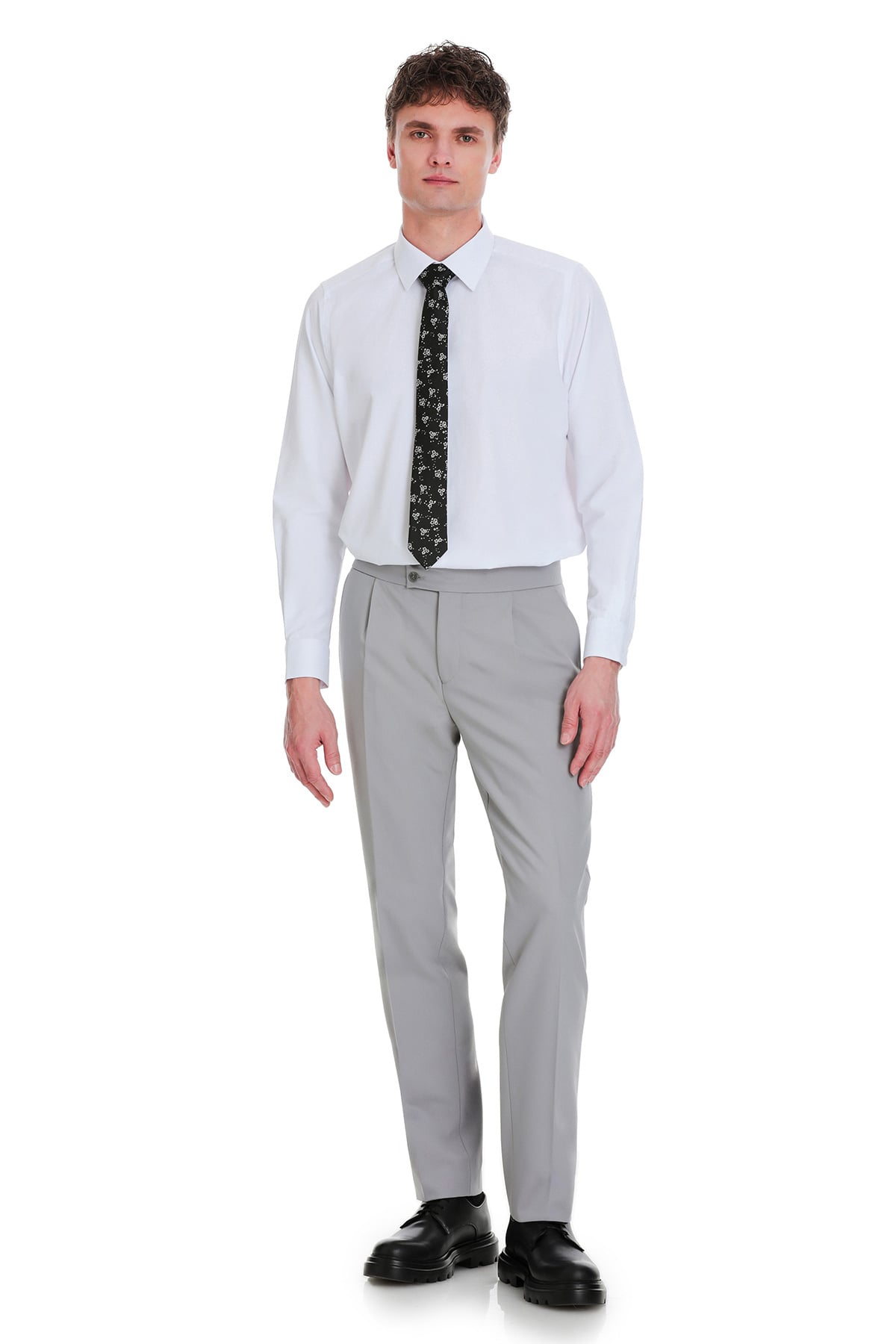 Slim Fit Cotton Long Sleeve White Dress Shirt SAYKI