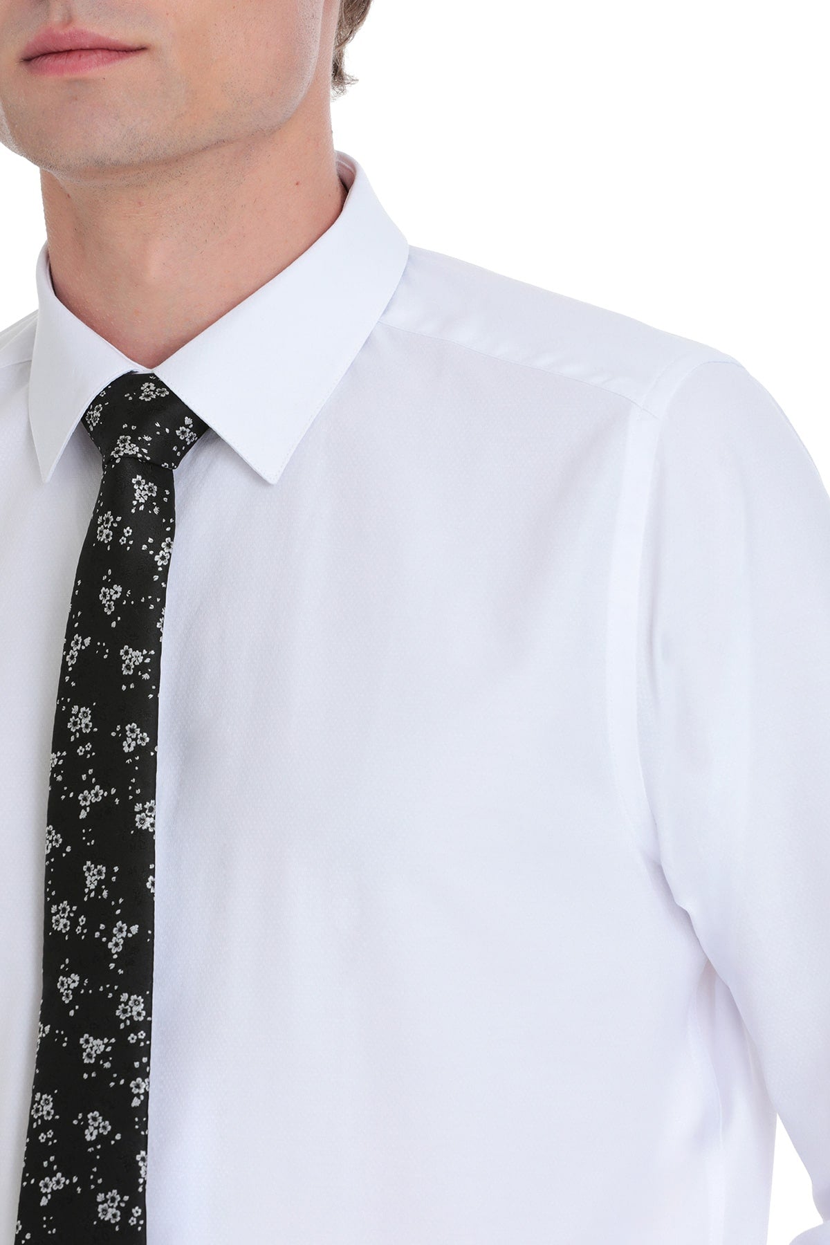 Slim Fit Cotton Long Sleeve White Dress Shirt SAYKI
